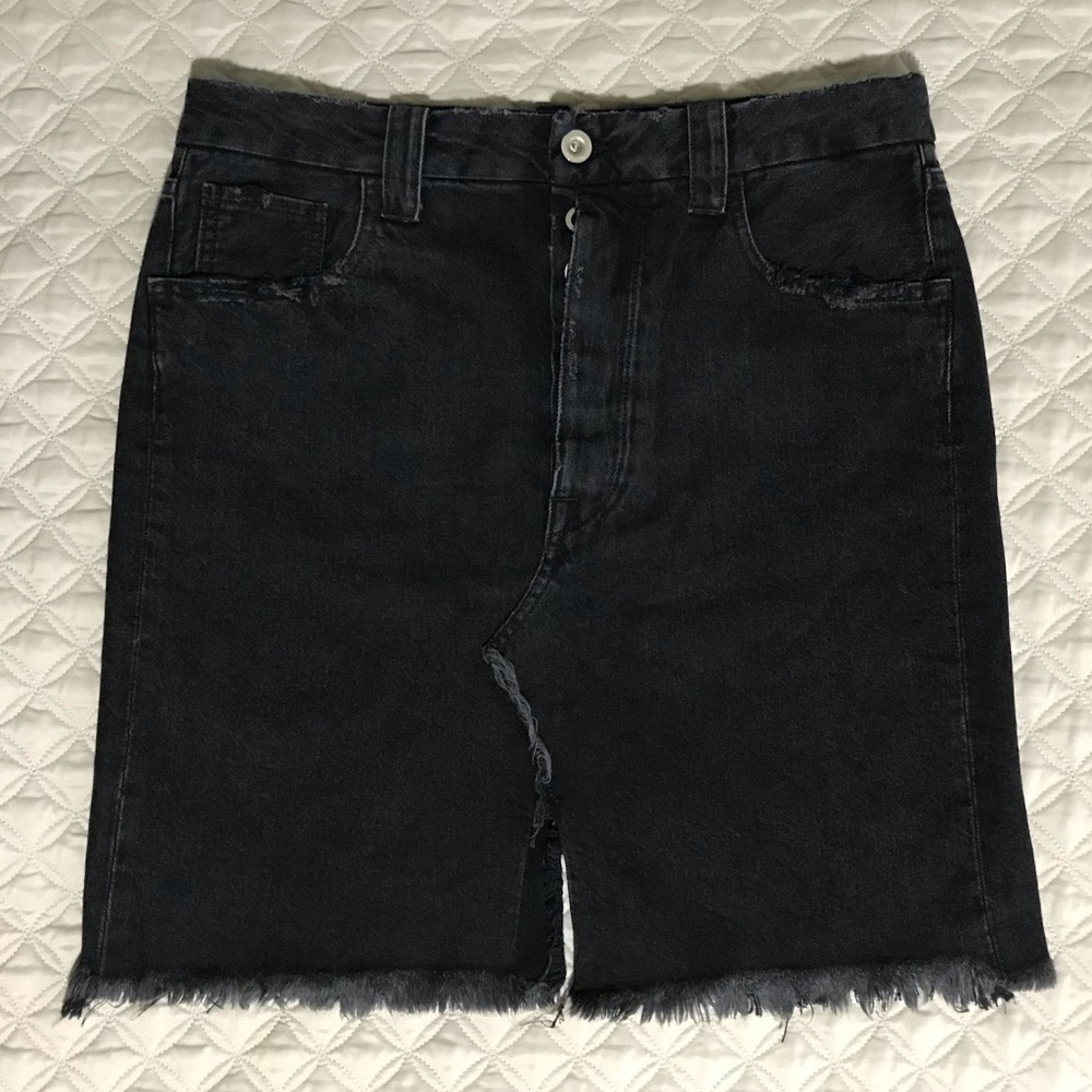 Ben Taverniti Unravel Project Rigid Denim Black Fray Skirt 10 12 L New With Tag